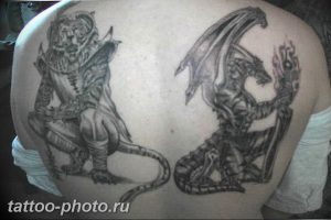 фото тату тигр и дракон 07.12.2018 №062 - tattoo tiger and dragon - tattoo-photo.ru